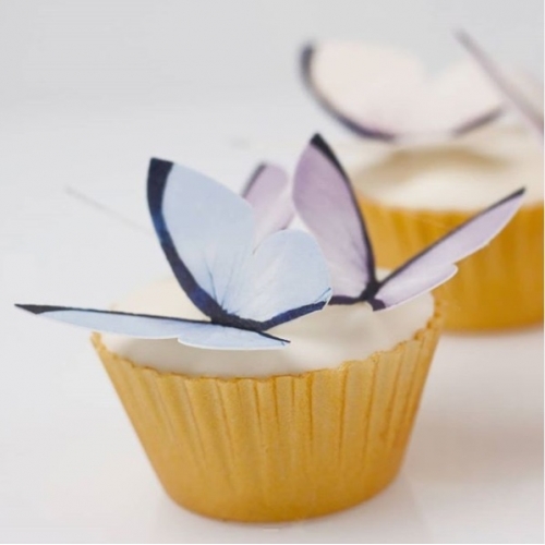 Motyle waflowe 3D do dekoracji tortu mix pastelowy 87 sztuk